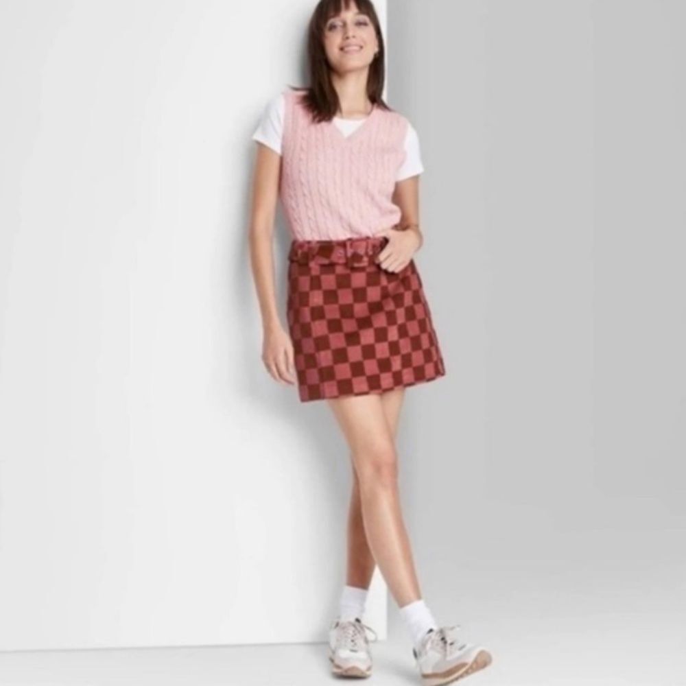 Wild Fable Brown & Red Checkered Mini Women’s Skirt Size 12